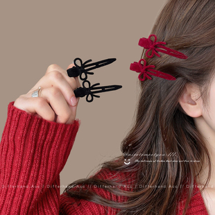 安克拉红植绒发夹韩系高颜值前额刘海侧边夹高级感气质百搭鸭嘴夹