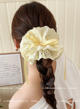 黄色抽绳式双层蕾丝大肠发圈女高级感发绳2025新款扎头发头绳头饰