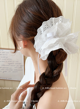 超大白色抽绳蕾丝大肠发圈女高级感头花头绳2025新款发绳少女头饰