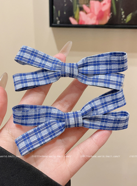 蓝色蝴蝶结发夹女2025新款高端高级感边夹侧边刘海夹发卡夹子头饰