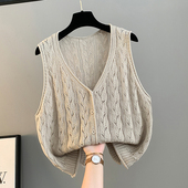 文艺镂空针织上衣女开衫 新款 马夹潮 背心马甲2026春季 森系复古无袖