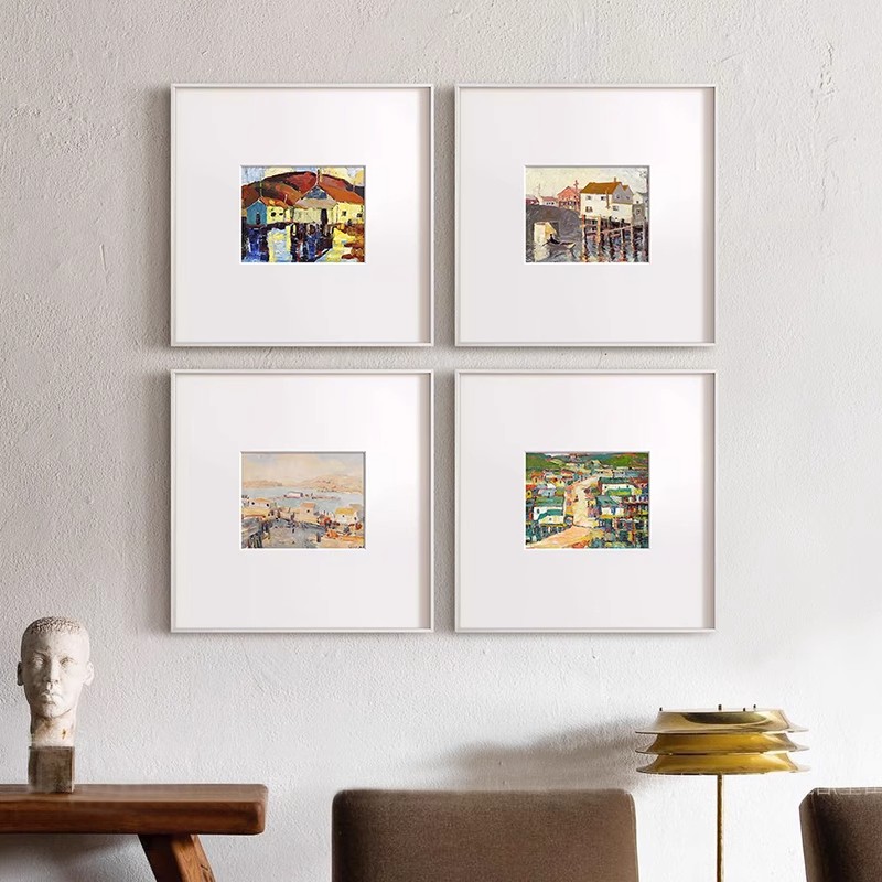 海边小镇风景装饰画北欧简约现代客厅壁画小众艺术餐厅玄关画挂画