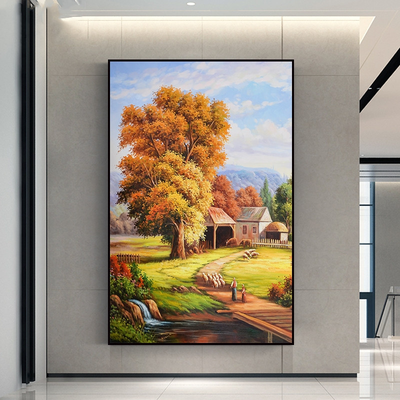 轻奢美式田园风景玄关装饰画简约宾馆酒店走廊过道仿油画墙壁挂画