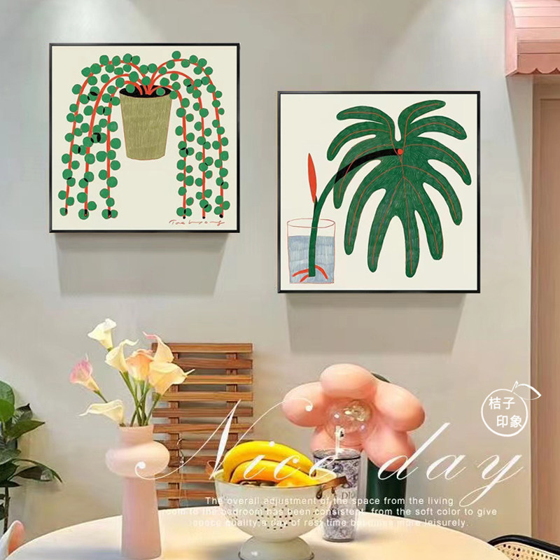 北欧风植物装饰画小清新原木风卧室房间床头摆画餐厅边柜墙上挂画