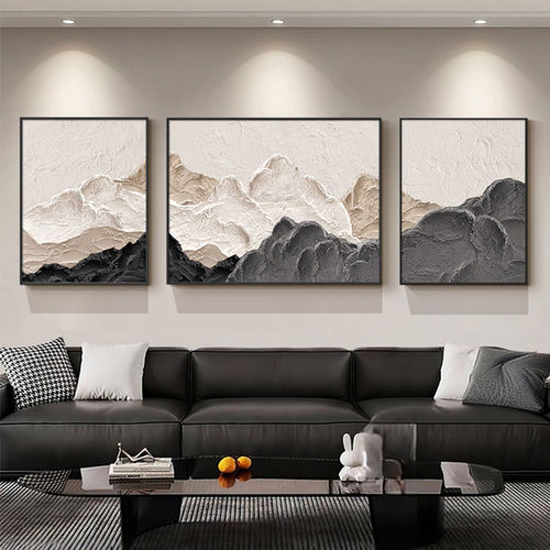 背有靠山客厅装饰画现代简约沙发背景墙挂画黑白高级感三联墙壁画