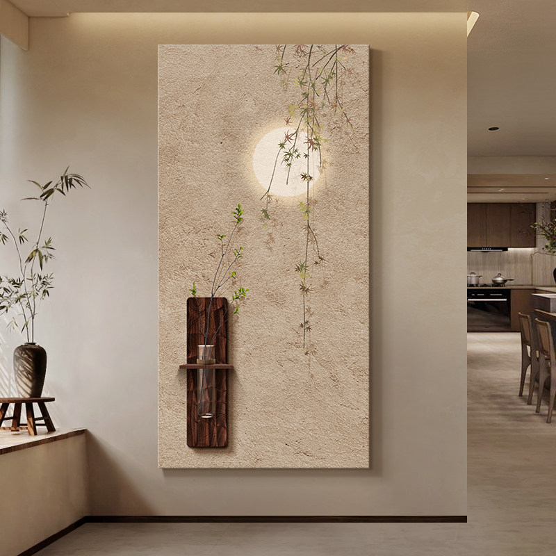 侘寂风水培绿植玄关装饰画入户正对门挂画禅意茶室氛围布置高级感