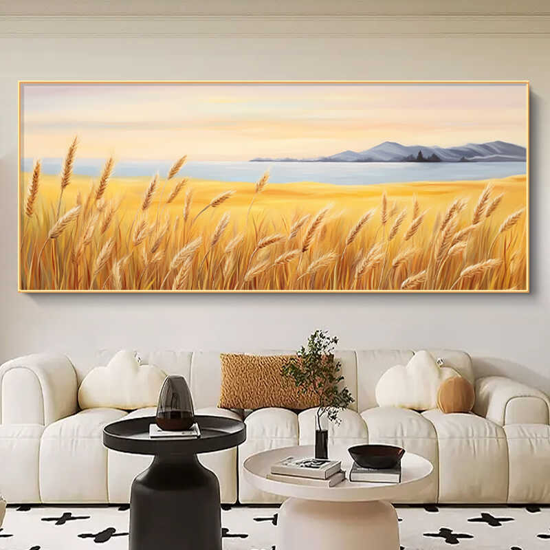 现代简约客厅装饰画 黄金麦穗主题奶油风格壁画 可客制化喷绘