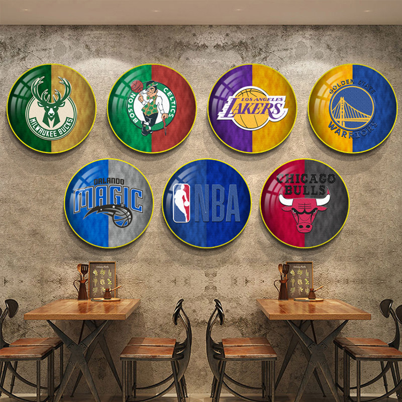 NBA标志篮球全套队徽装饰画俱乐部体育彩票店清吧形象墙湖人挂画