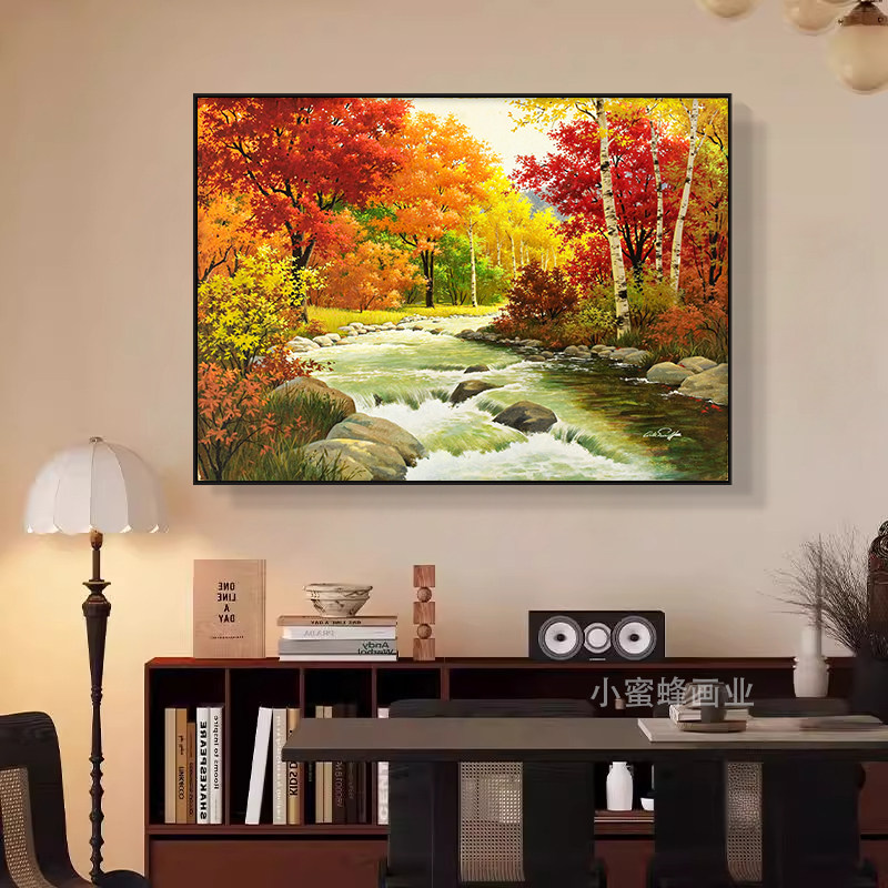 流水生财美式油画2026新款客厅装饰画餐厅挂画风景山水画卧室壁画