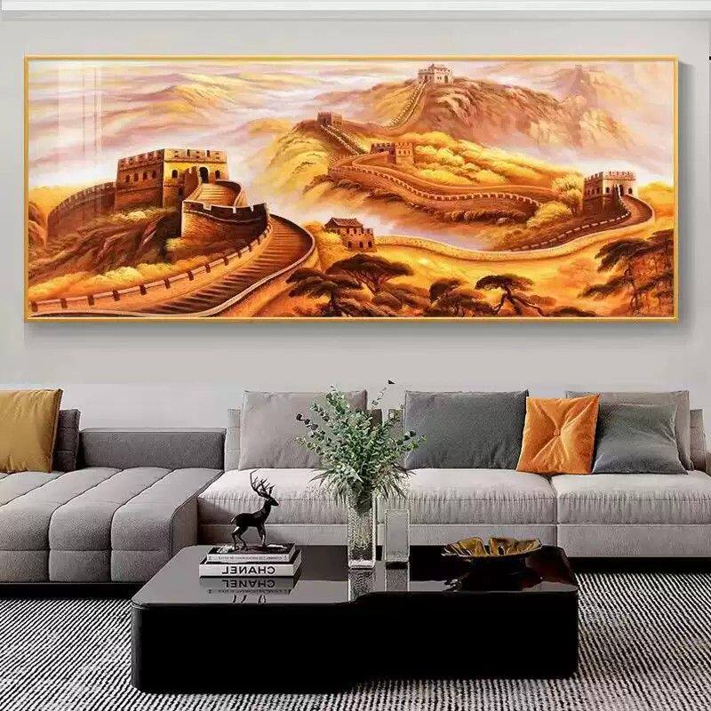 金色万里长城靠山图沙发背景挂画立体客厅西墙装饰画东墙靠山挂画