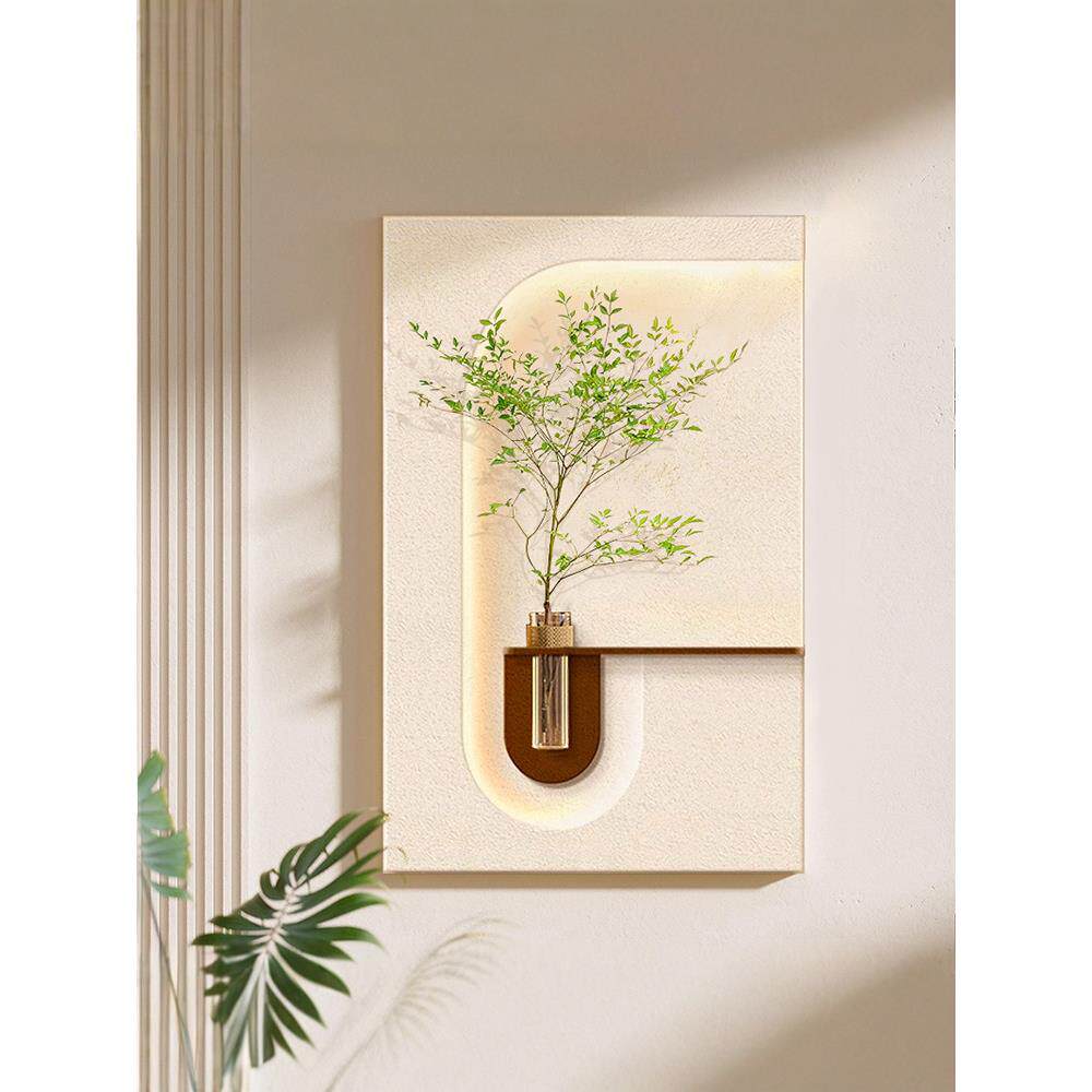奶油风入户玄关装饰画客厅走廊过道尽头壁画立体砂岩水培绿植挂画