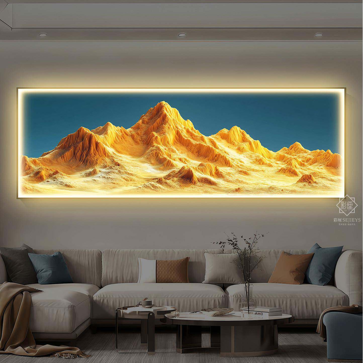 2026新款背靠金山客厅装饰画高档带灯发光沙发背景画办公室挂画