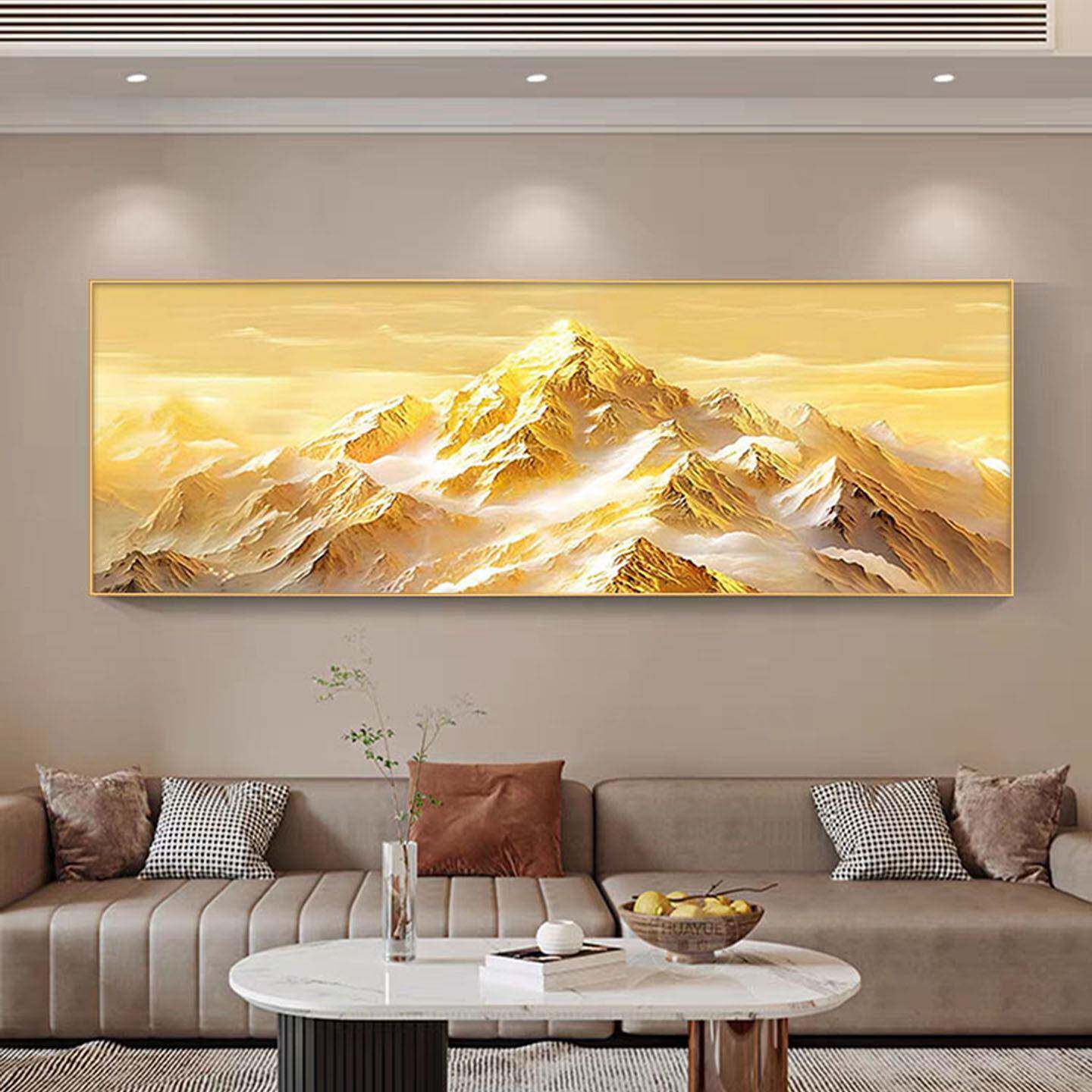 手绘油画写实风景客厅装饰画日照金山办公室大尺寸挂画肌理感壁画