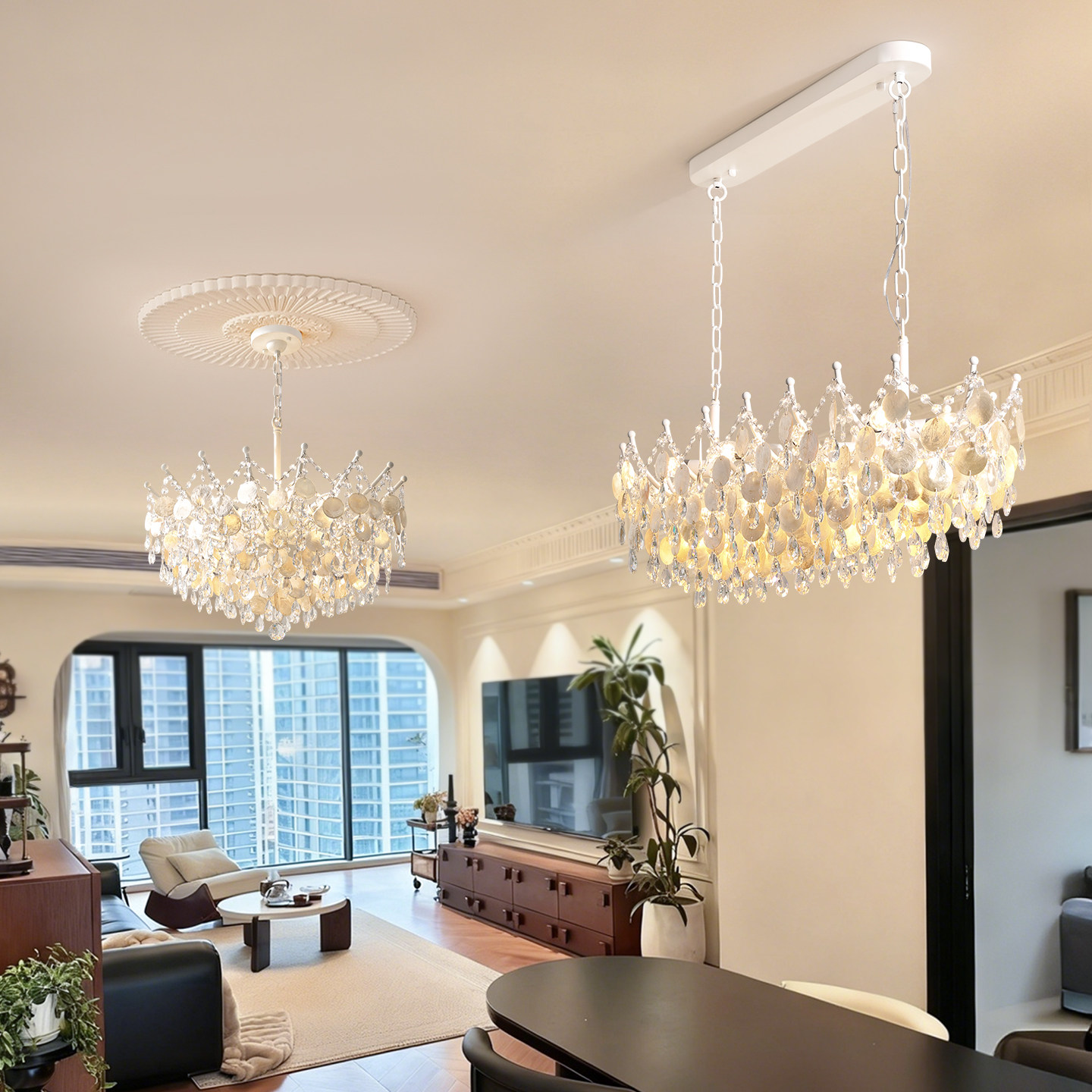 法式中古风餐厅吊灯复古高级感客厅灯轻奢贝壳水晶卧室灯全屋搭配,家装灯饰光源,餐厅吊灯,淘宝优惠券,粉丝福利购,淘宝优惠卷