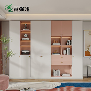 现代简约实木欧松板书柜置物架大容量靠墙落地橱定制一体整墙轻奢