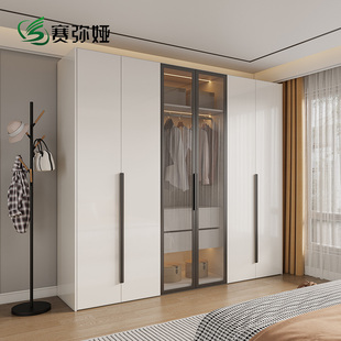 开门衣柜家用卧室简约现代轻奢定制玻璃衣帽间衣橱柜子组合小户型
