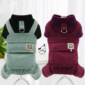 狗狗灯芯绒春秋冬衣服泰迪比熊猫咪背带衣牵引扣针织宠物四脚衣