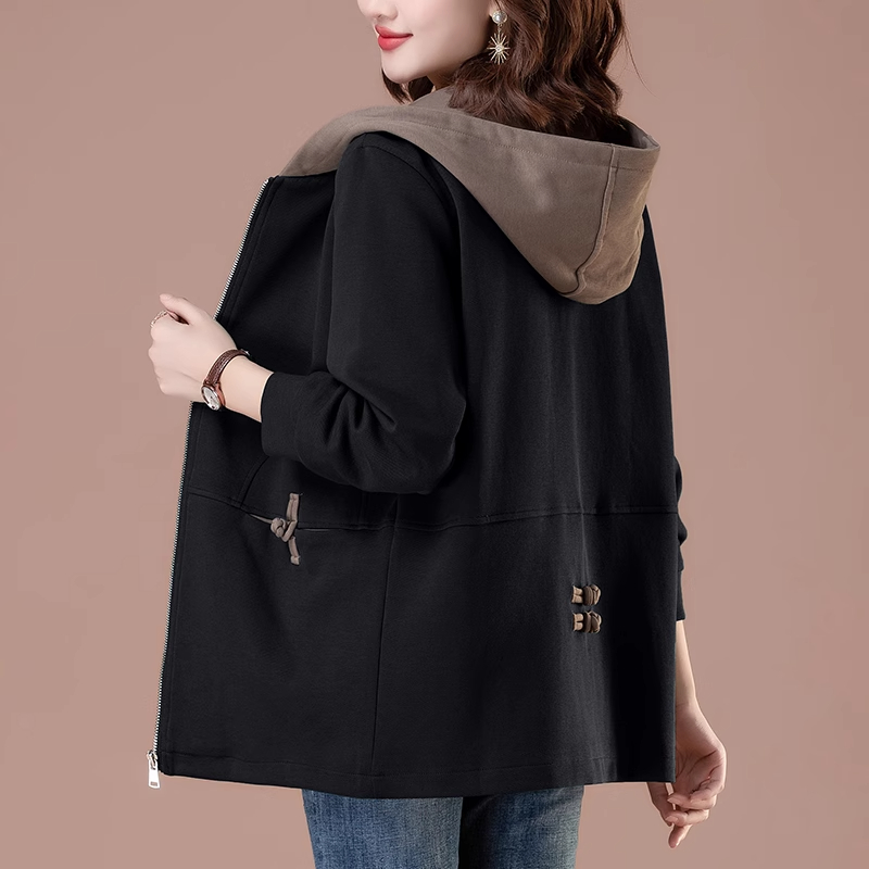宽松特大码连帽遮臀卫衣女中长款