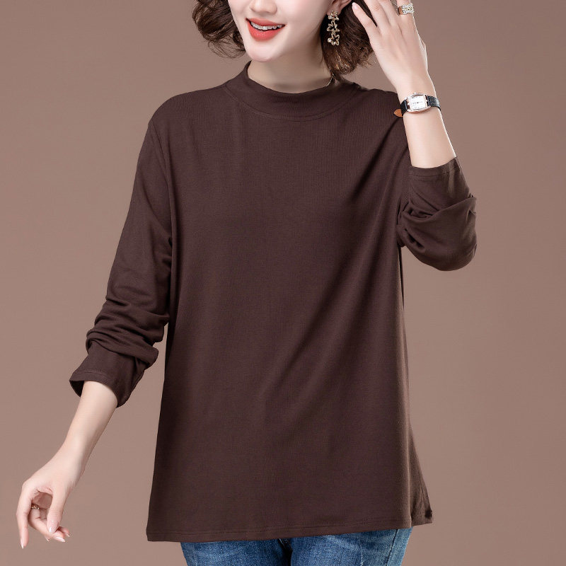 中长款莫代尔打底衫女春秋新款半高领加肥加大码洋气妈妈长袖T恤