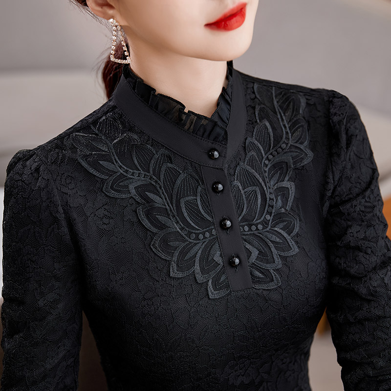 秋冬高级蕾丝中年加肥加大码衬衫
