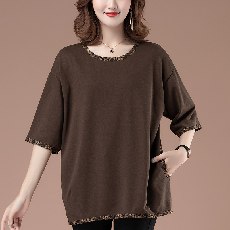 宽松大码七分袖t恤女纯棉中长款