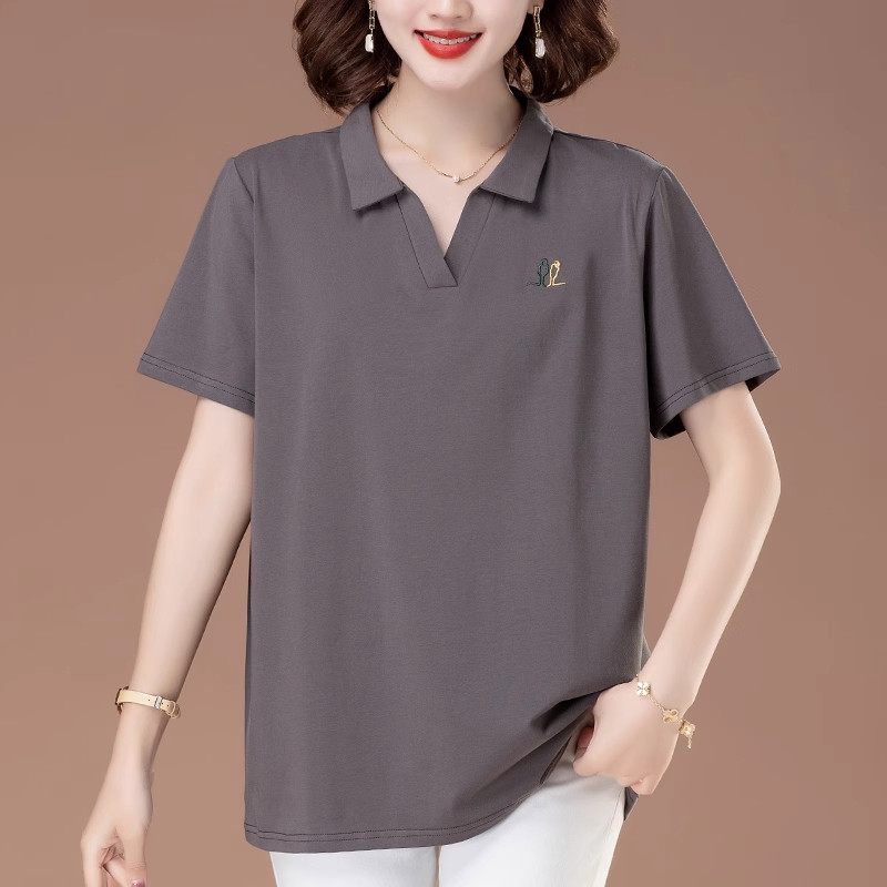 气质polo衫棉t恤女短袖宽松大码减龄洋气妈妈夏装中老年翻领上衣