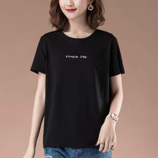 中老年妈妈纯棉短袖T恤女2025新款宽松韩版半袖上衣女款全棉汗衫