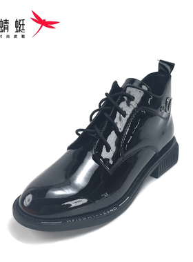 REDDRAGONFLY/红蜻蜓时尚漆皮粗跟圆头舒适耐磨短靴女鞋QZB19240