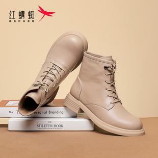 REDDRAGONFLY/红蜻蜓粗跟英伦风低帮复古高跟短靴单靴女MC3600134