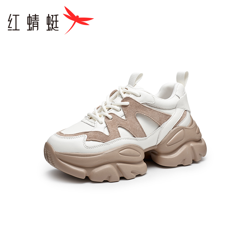 REDDRAGONFLY/红蜻蜓潮流拼接厚底增高户外休闲老爹鞋女WTB33286