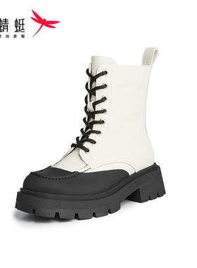 REDDRAGONFLY/红蜻蜓女款鞋子系带中长筒马丁靴厚底靴子WTC41607