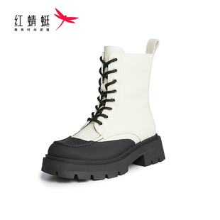 REDDRAGONFLY/红蜻蜓女款鞋子系带中长筒马丁靴厚底靴子WTC41607