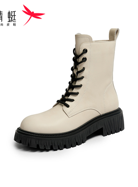 REDDRAGONFLY/红蜻蜓英伦风软面厚底短筒马丁靴系带女靴WTC32103