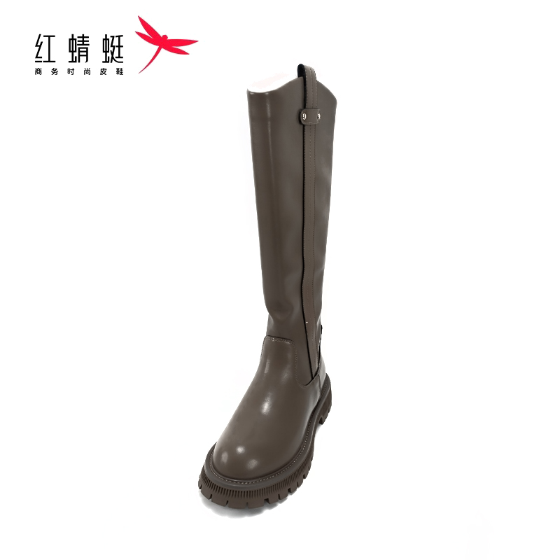 REDDRAGONFLY/红蜻蜓复古英伦风厚底圆头不过膝高筒靴女DPL10531