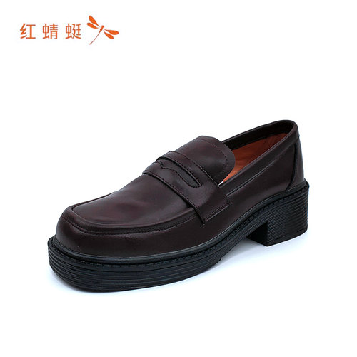 红蜻蜓方头软底舒适小皮鞋