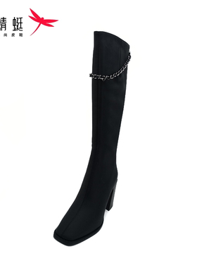 REDDRAGONFLY/红蜻蜓方头链条粗高跟增高显瘦时装靴女鞋DSY10231