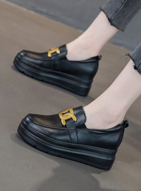 7cm真皮百搭厚底小皮鞋女2026年秋冬新款内增高乐福单鞋小码31323