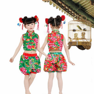 儿童中国娃娃合唱演出服女孩民族风秧歌服东北大花布现代舞表演服