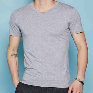 V领纯棉半袖港风潮牌白色纯色夏季衣服t恤男士短袖体恤男装打底衫