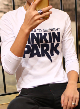 2025秋季宽松纯棉港风insT恤男士上衣服体半袖白色大码男装长袖