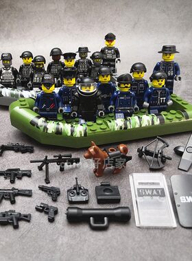 武装武警特警积木人仔吉普车军事载具橡皮艇冲锋海豹陆战队救生船