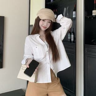 外搭薄款V领长袖白色防晒衬衫外套女夏季2026新款轻奢高级感上衣