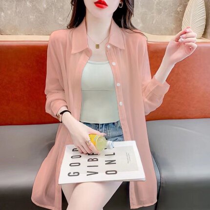 雪纺防晒衣外套夏季2024新款爆款韩版宽松薄款衬衫女长袖外穿开衫