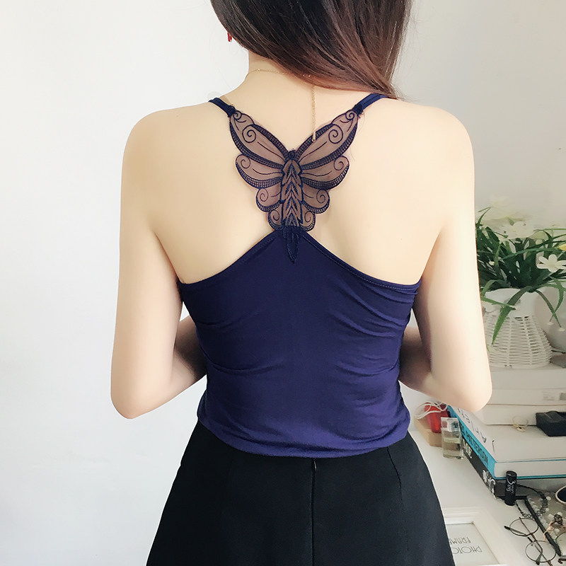 2020新款美背吊带背心女性感露肩蝴蝶交叉带蕾丝纯棉内搭打底衫夏