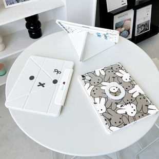 简约兔子ipadair7保护套第11代pro11适用华为matepad12.2小米平板8透明带笔槽oppo5壳vivo4 Y折磁吸拆分