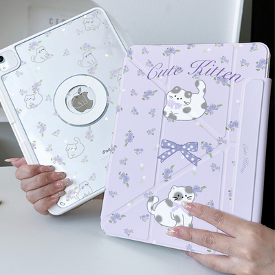 【Y折磁吸x可分离】紫色猫咪2025适用小米平板pro11代6透明ipadair7保护套13防弯matepad12.2可爱11.5s壳mini