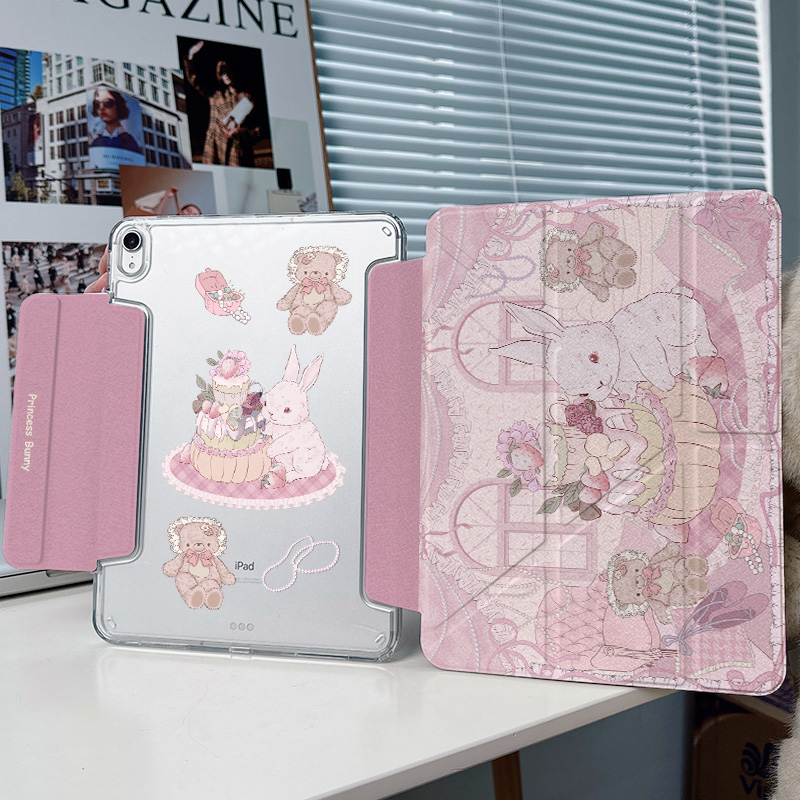 【Y折x兼容笔套】2024pro11适用苹果平板ipadair6保护套少女兔子3折matepad11.5s透明5横竖支撑mini壳9笔槽10