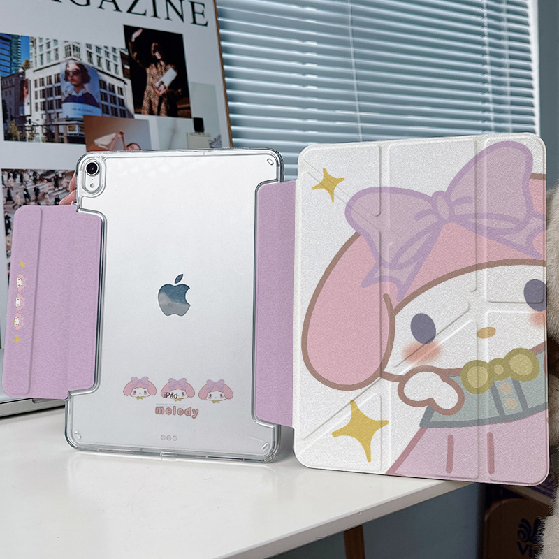 【y折x三折式】带搭扣兼容笔套适用苹果平板ipadair6保护套2024无笔槽pro11亚克力12.9寸可爱卡通兔10硬壳5/4