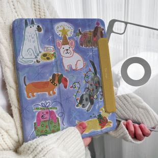 适用苹果平板ipadair6保护套pro11华为matepad11.5s亚克力防弯12.2带笔槽4透明壳mini7 水彩狗x磁吸可拆分