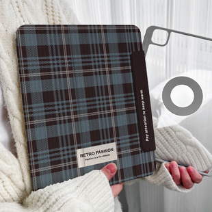 【圆环磁吸x可分离】pro11适用苹果华为小米平板ipadair6保护套4防摔matepad11.5s带笔槽mini7格纹12.2蓝色壳